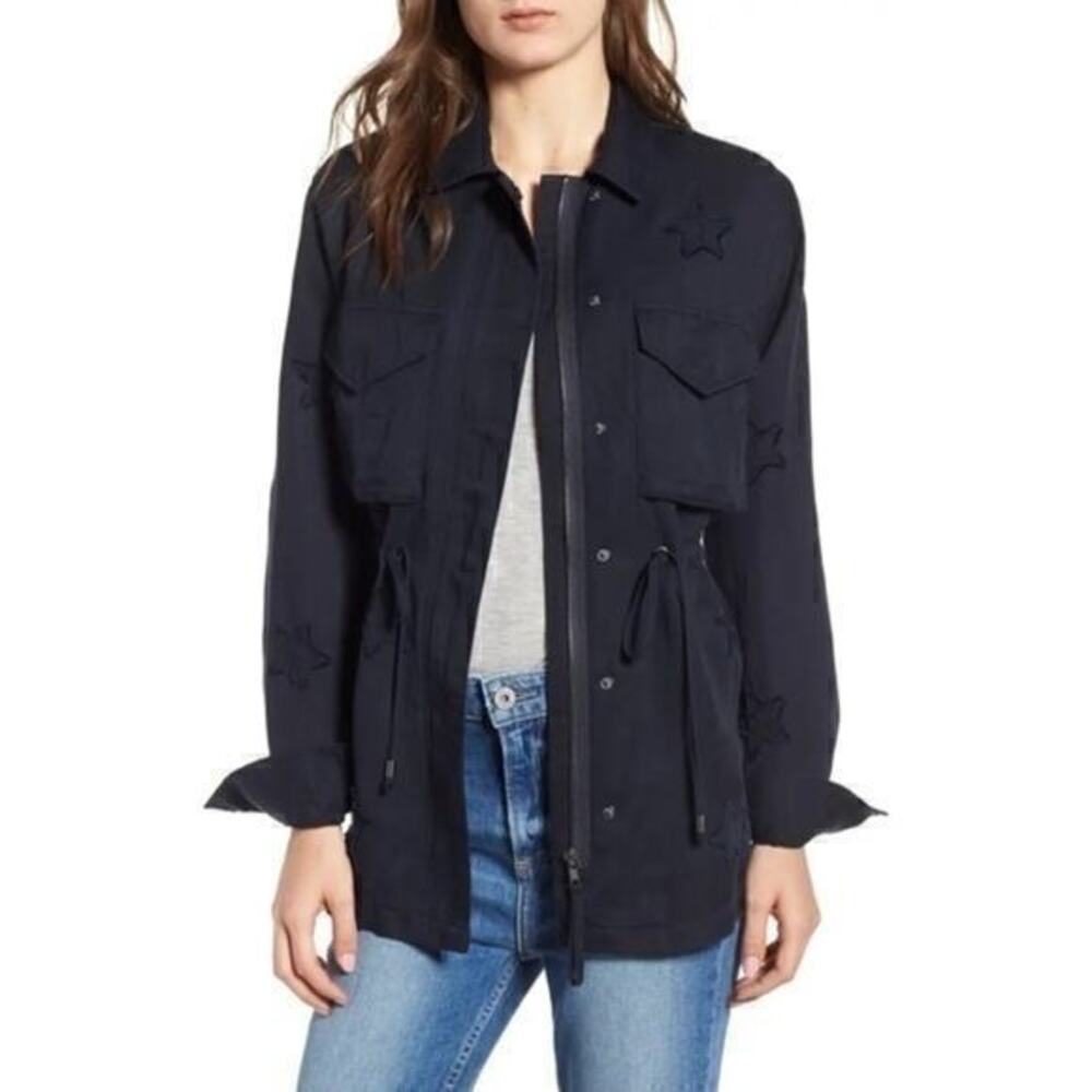 Rails Lancaster Indigo Stars Navy Blue Drawstring Utility Linen Blend Jacket S